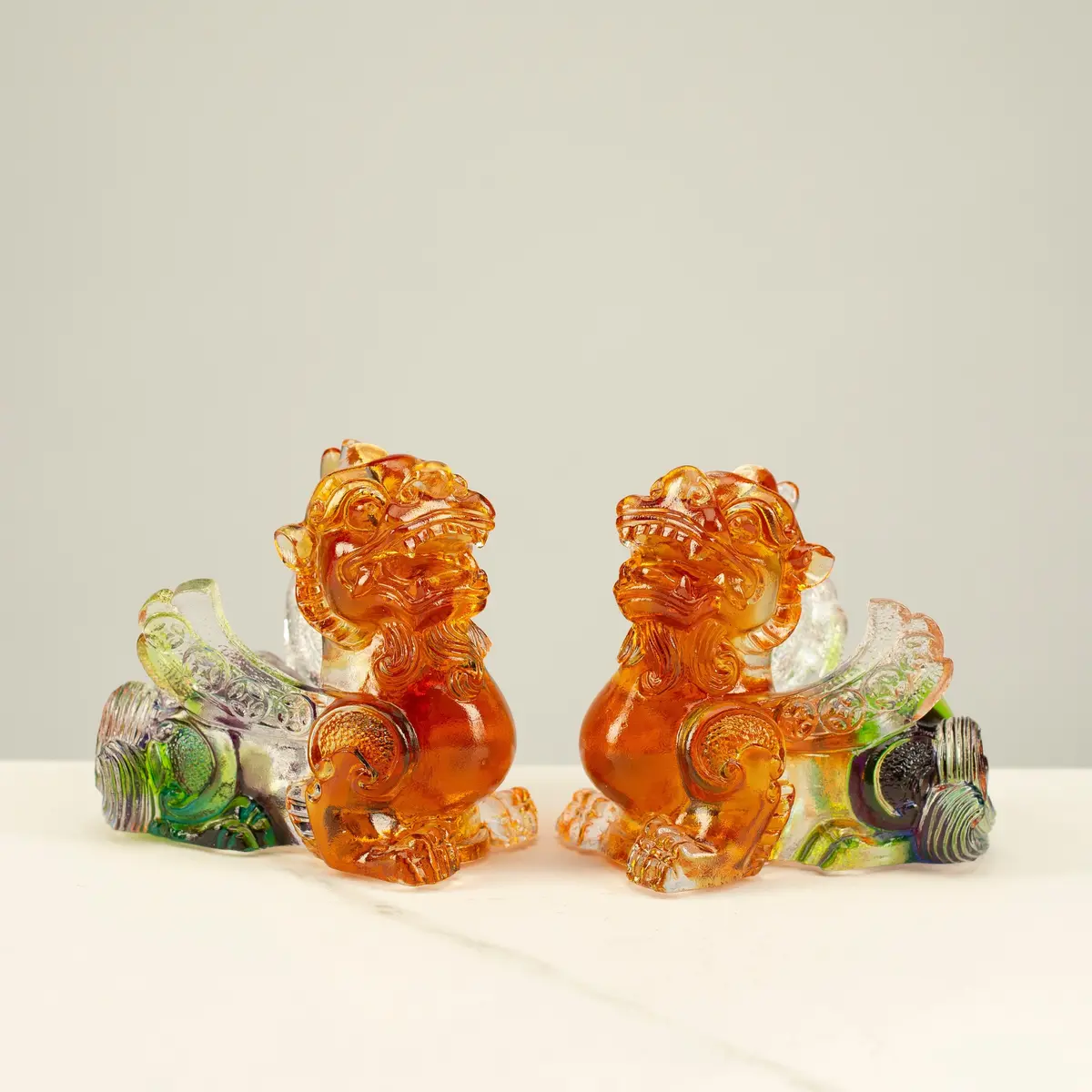 Protective Foo Dog Crystal Carving Pair - A Symbol Of Good Luck And Protection 1