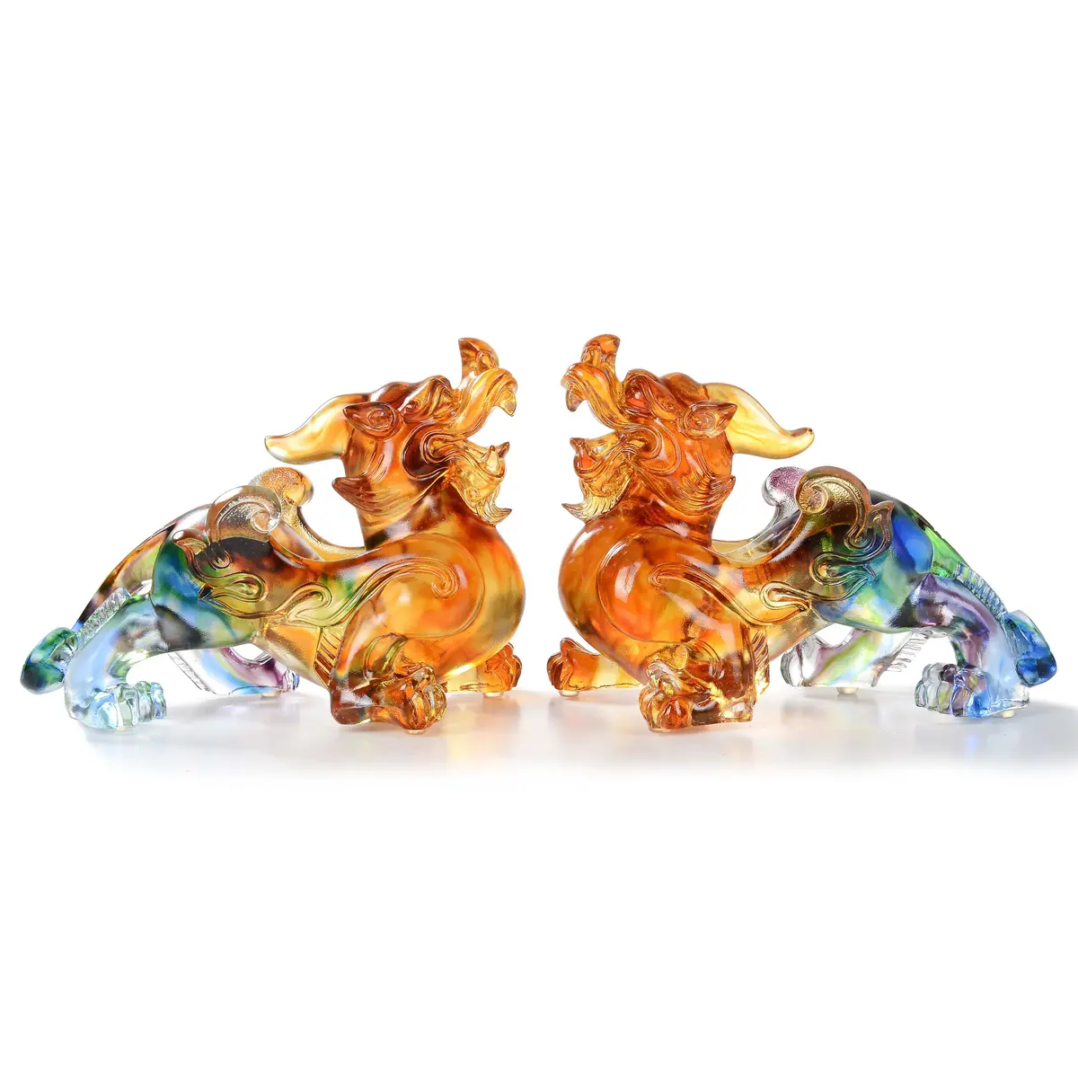 Protective Foo Dog Crystal Carving Pair - A Symbol Of Good Luck And Protection 1