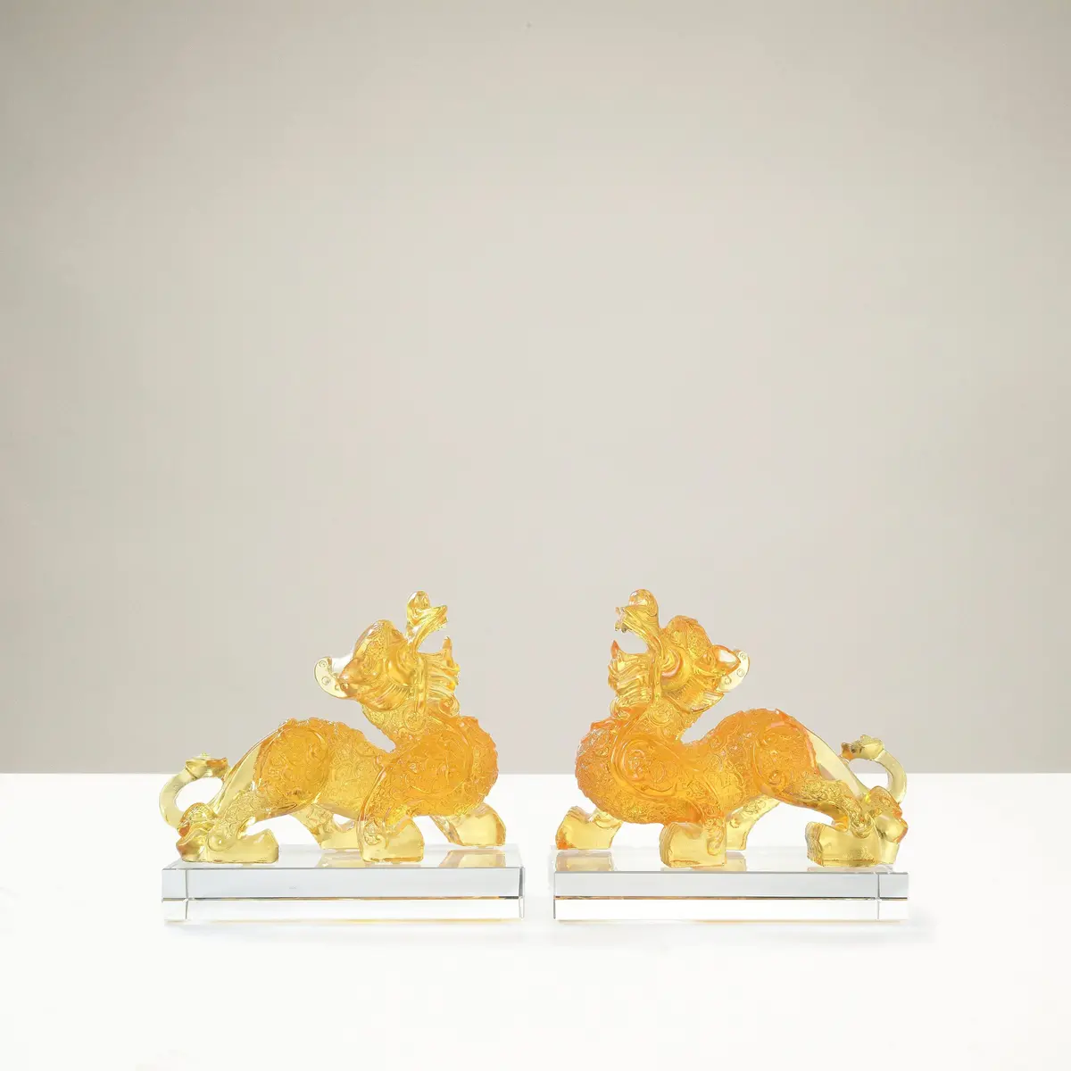 Protective Foo Dog Crystal Carving Pair With Detachable Base - A Symbol Of Good Luck And Protection 1