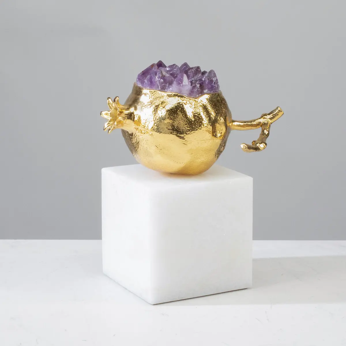 Brass Amethyst Pomegranite On Marble Base 1