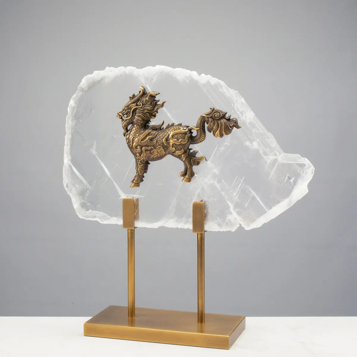 Brass Dragon On Selenite Slice 1