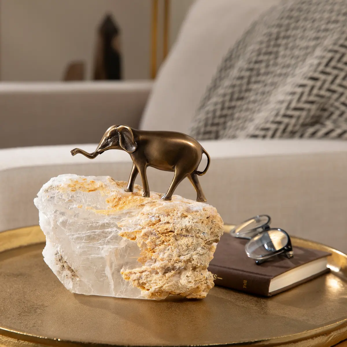 Brass Elephant On Selenite Base 1