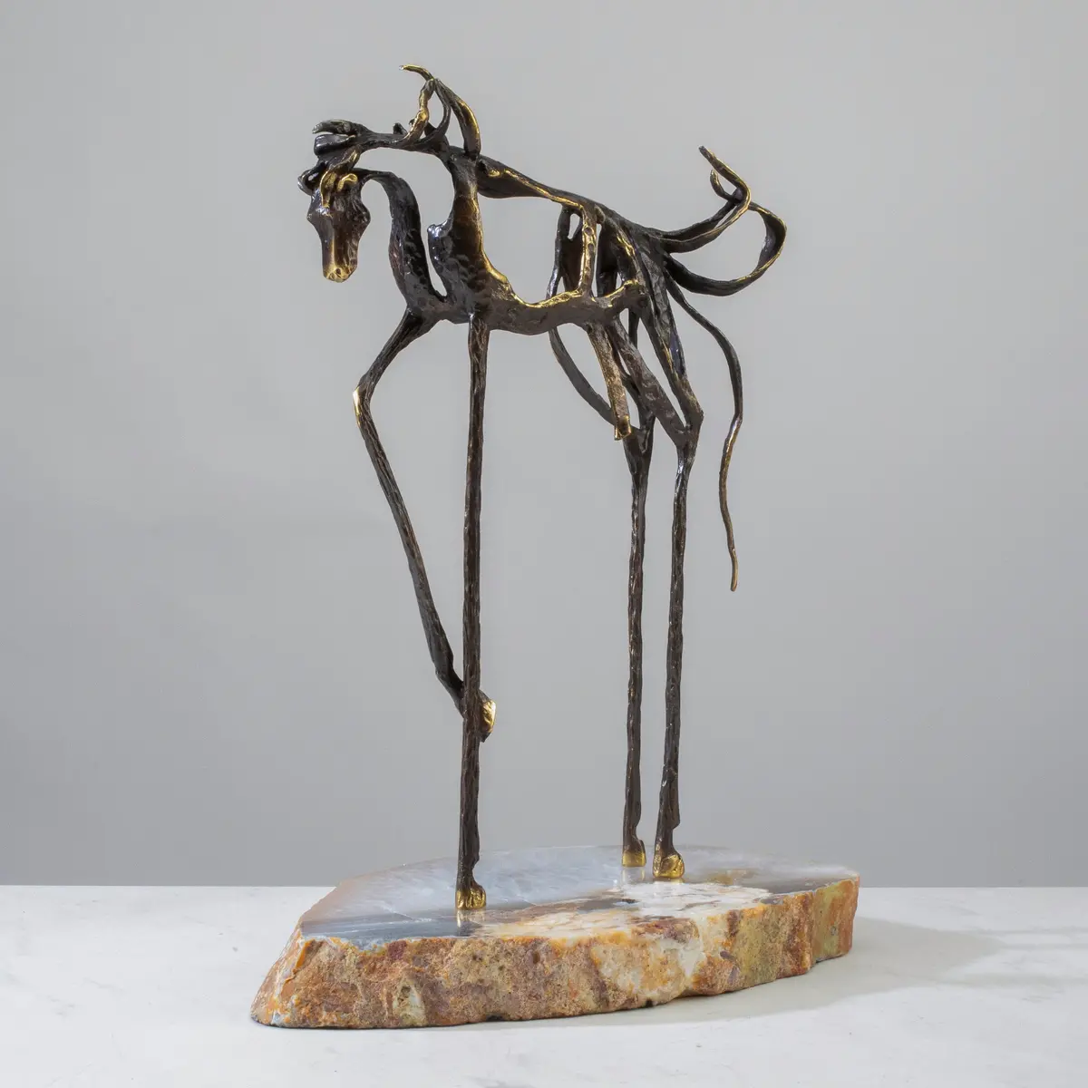 Brass Horse On Agate Slice 1