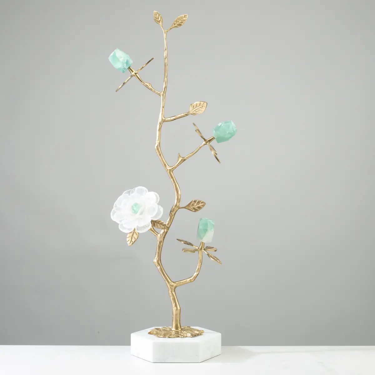 Calcite & Fluorite Flower Boquet On Marble Base 1