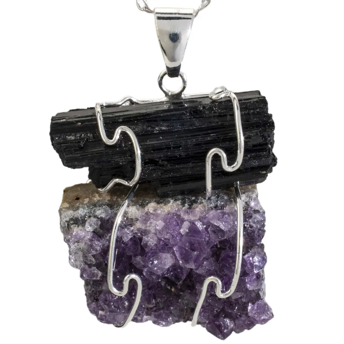 Amethyst And Black Tourmaline Pendnant On Chain 1