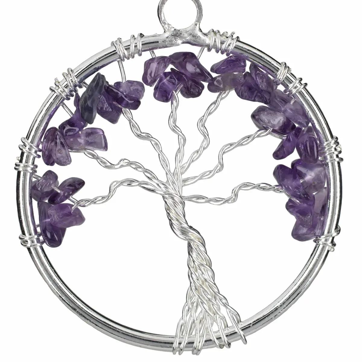 Amethyst Chakra Gemstone Tree Of Life Necklace & Stainless Steel Chain 1