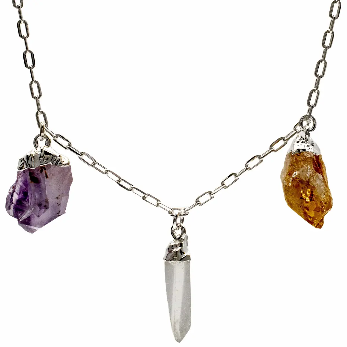Amethyst, Citrine, And Quartz Triple Point Necklace 1