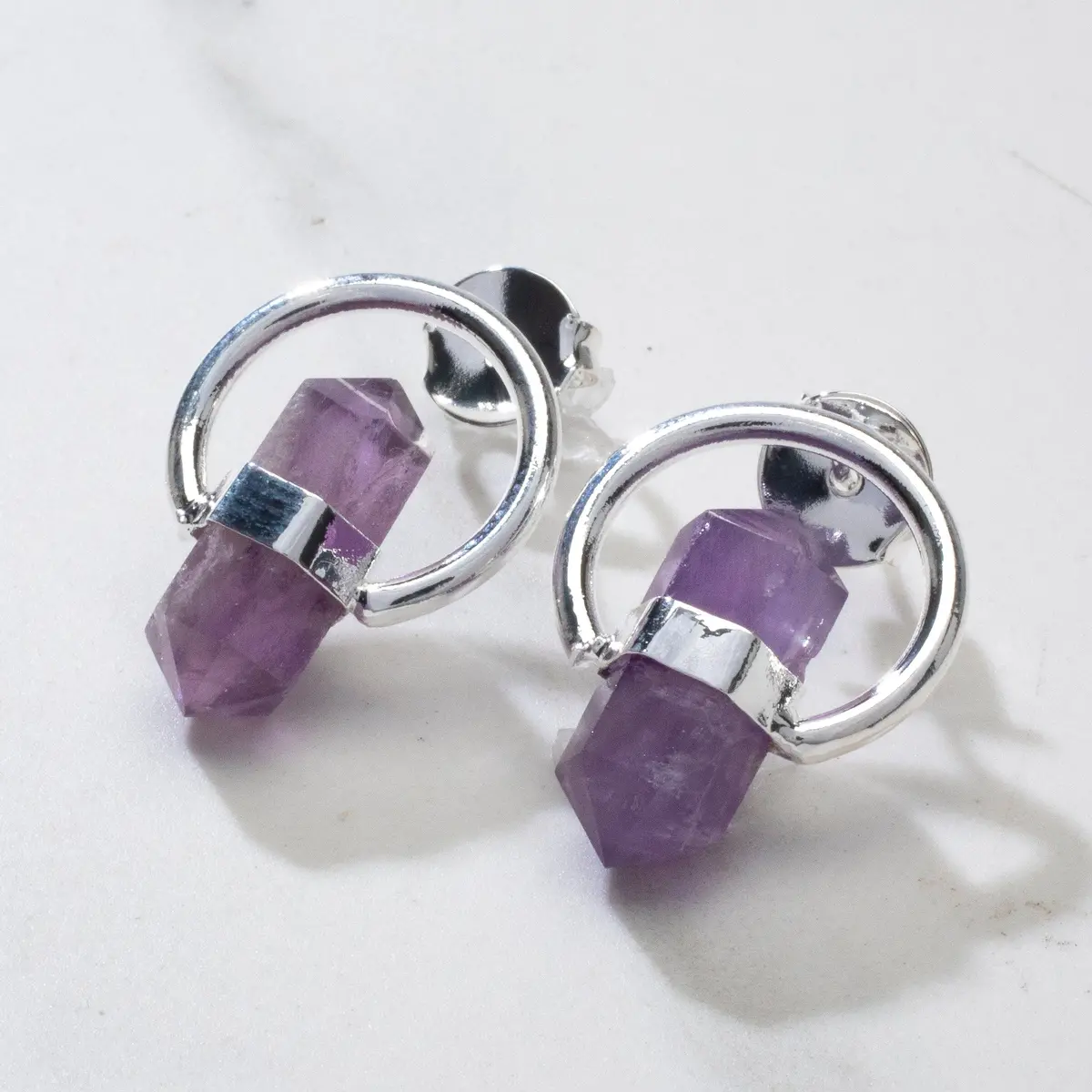 Amethyst Crystal Earrings With Stud Backing 1