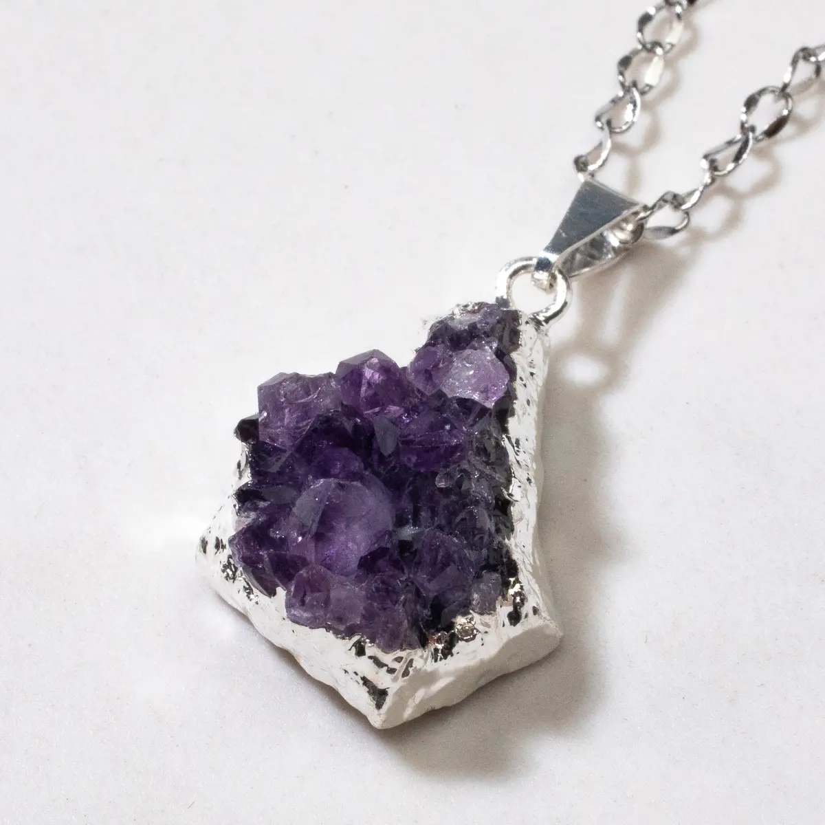 Amethyst Druze Healing Crystal Pendant On Necklace 1