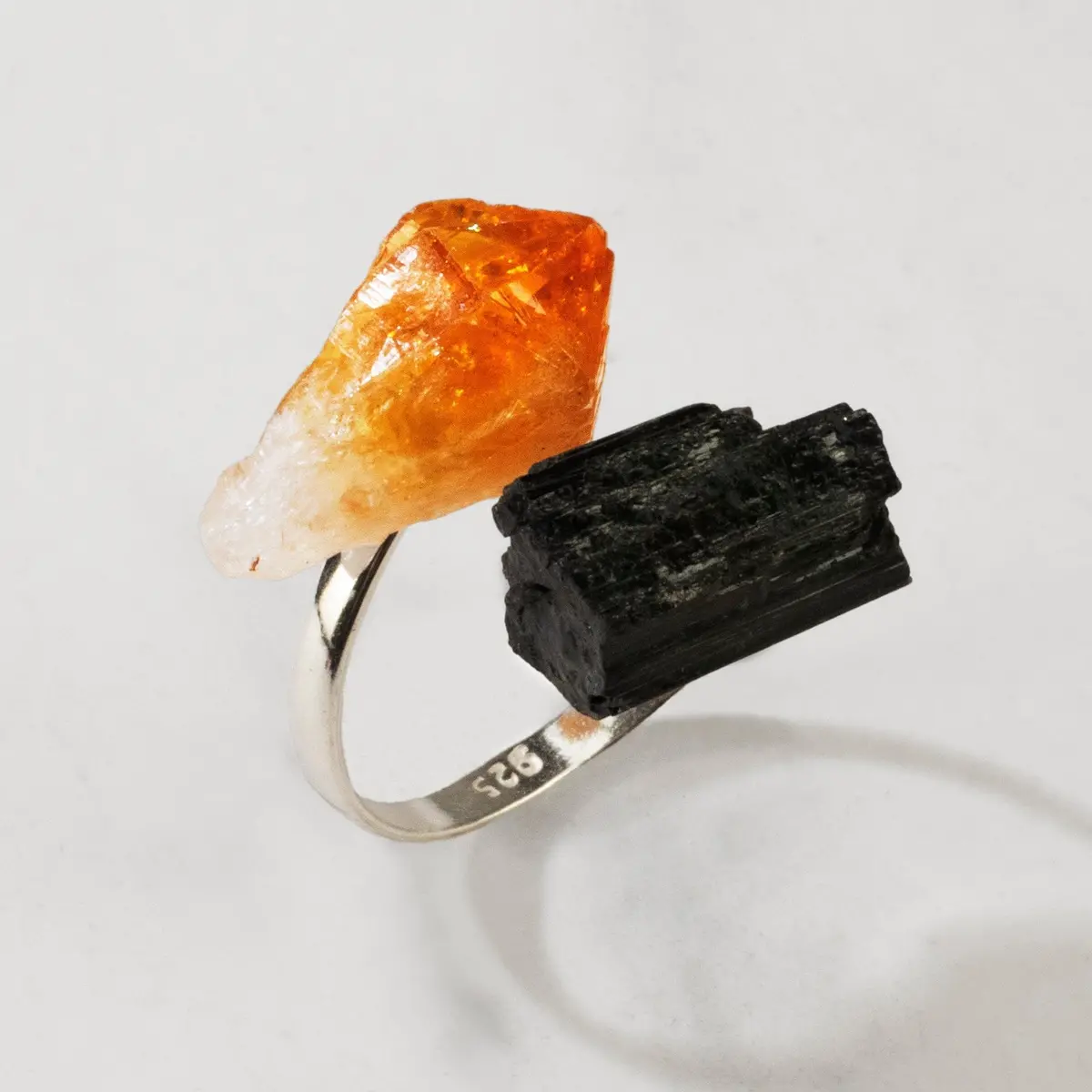 Citrine & Black Tourmaline Adjustable Sterling Silver Ring 1