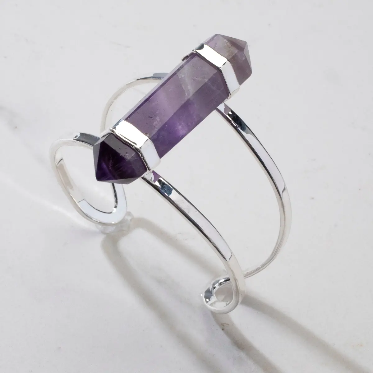 Double Terminated Amethyst Silver Cuff Bracelet 1