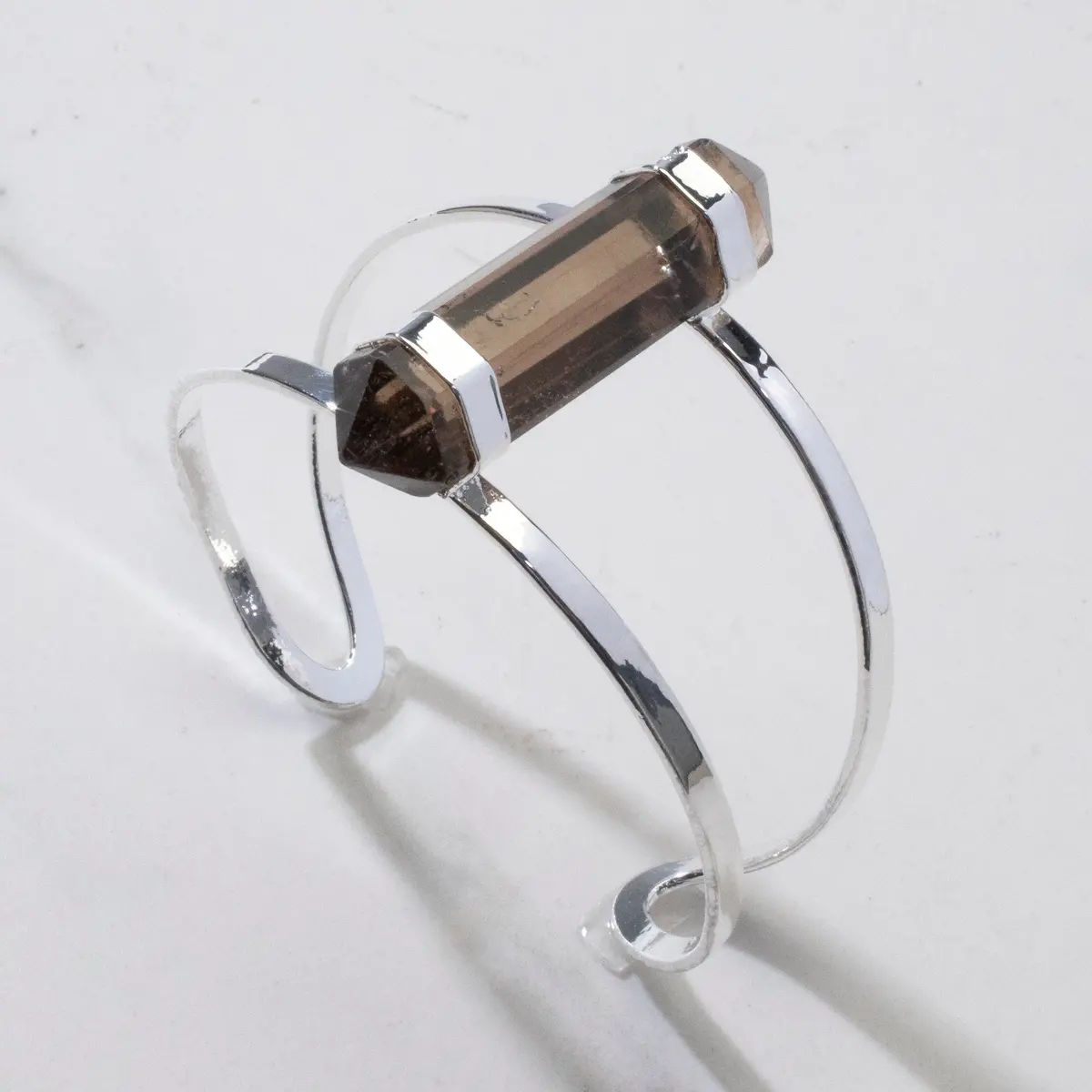 Double Terminated Smoky Quartz Silver Cuff Bracelet 1