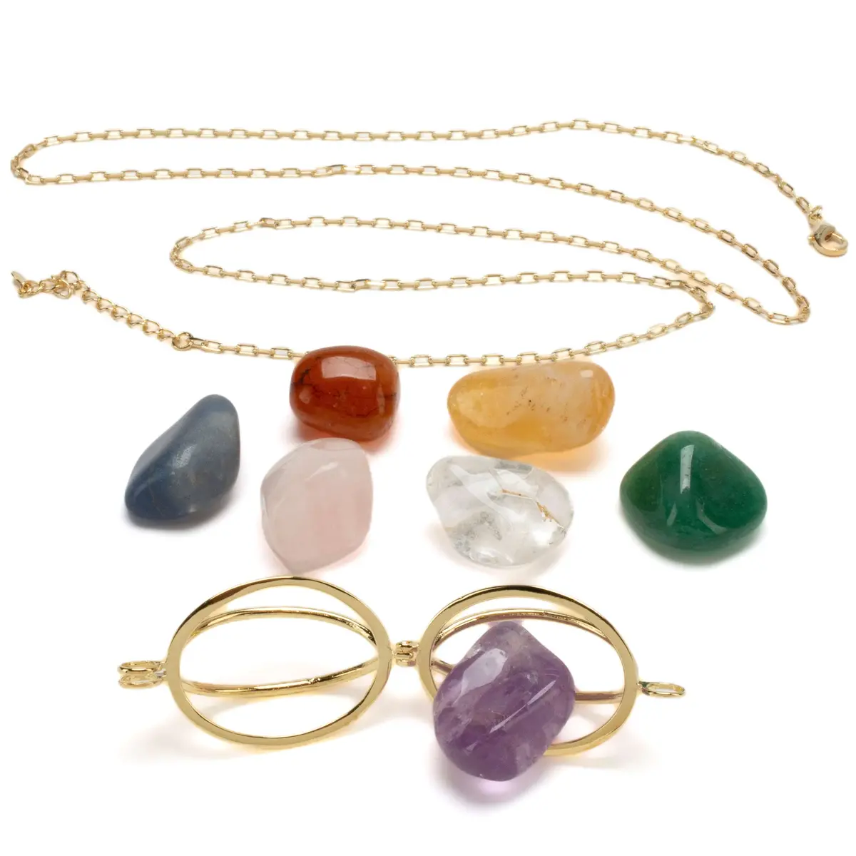 Gold Toned Convertible Chakra Pendant With Replaceable Tumbled Stones 1