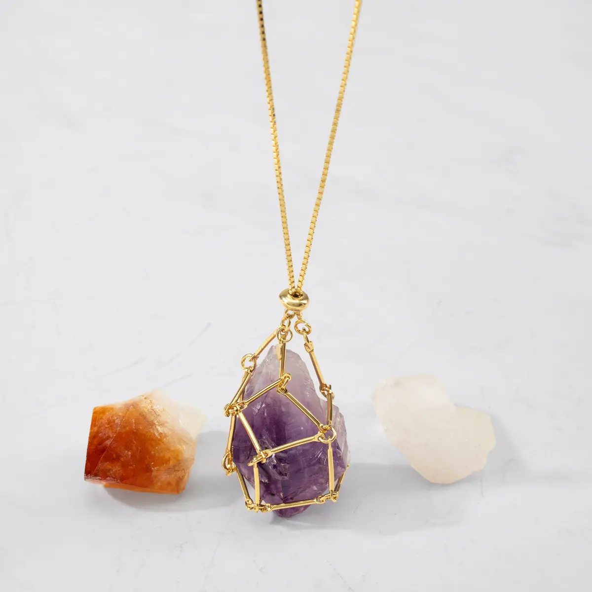 Interchangeable Citrine, Amethyst & Quartz Basket Necklace 1