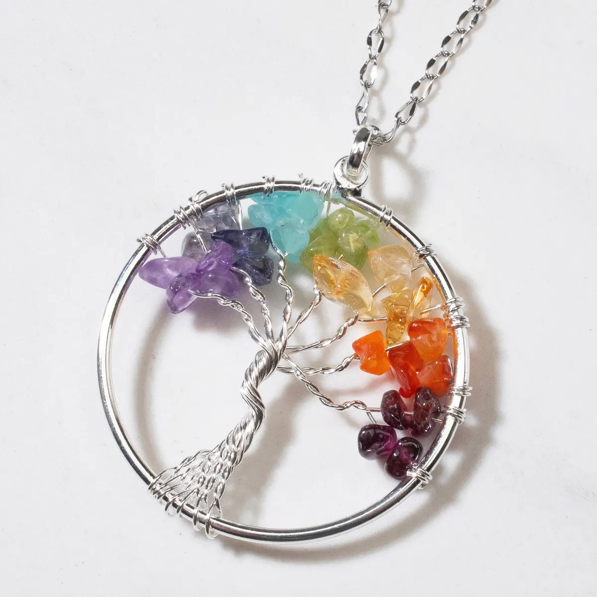 Multi Gem Chakra Gemstone Tree Of Life Necklace & Stainless Steel Chain 1
