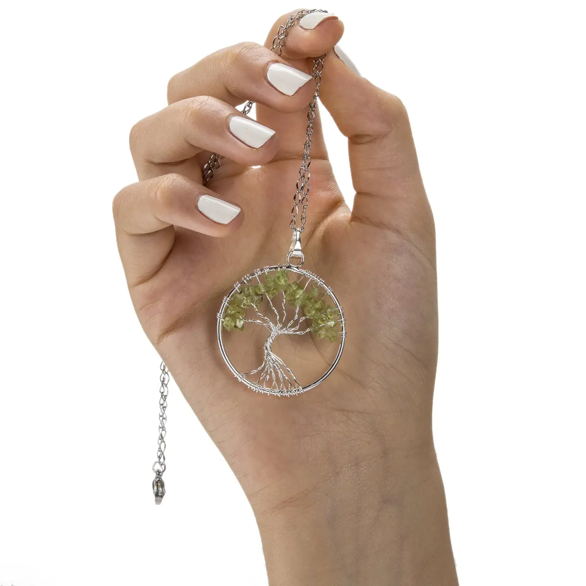 Peridot Chakra Gemstone Tree Of Life Necklace & Stainless Steel Chain 2