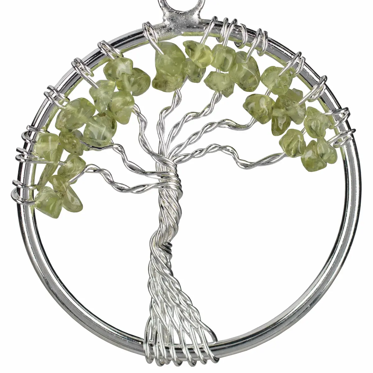 Peridot Chakra Gemstone Tree Of Life Necklace & Stainless Steel Chain 1