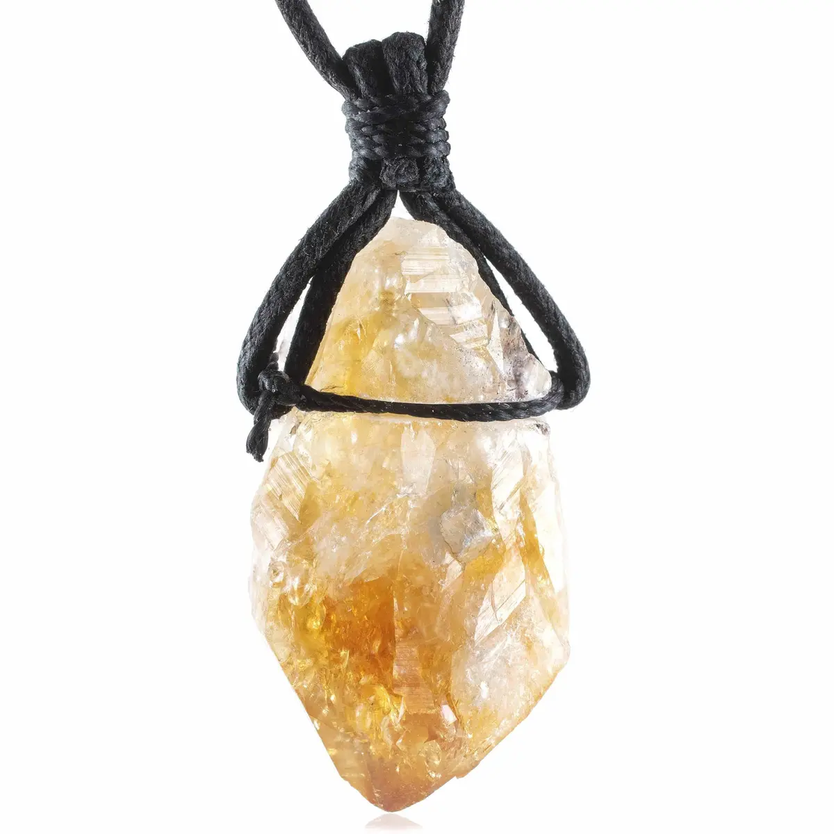 Raw Citrine Healing Stone Pendant On Black Chord Necklace 1