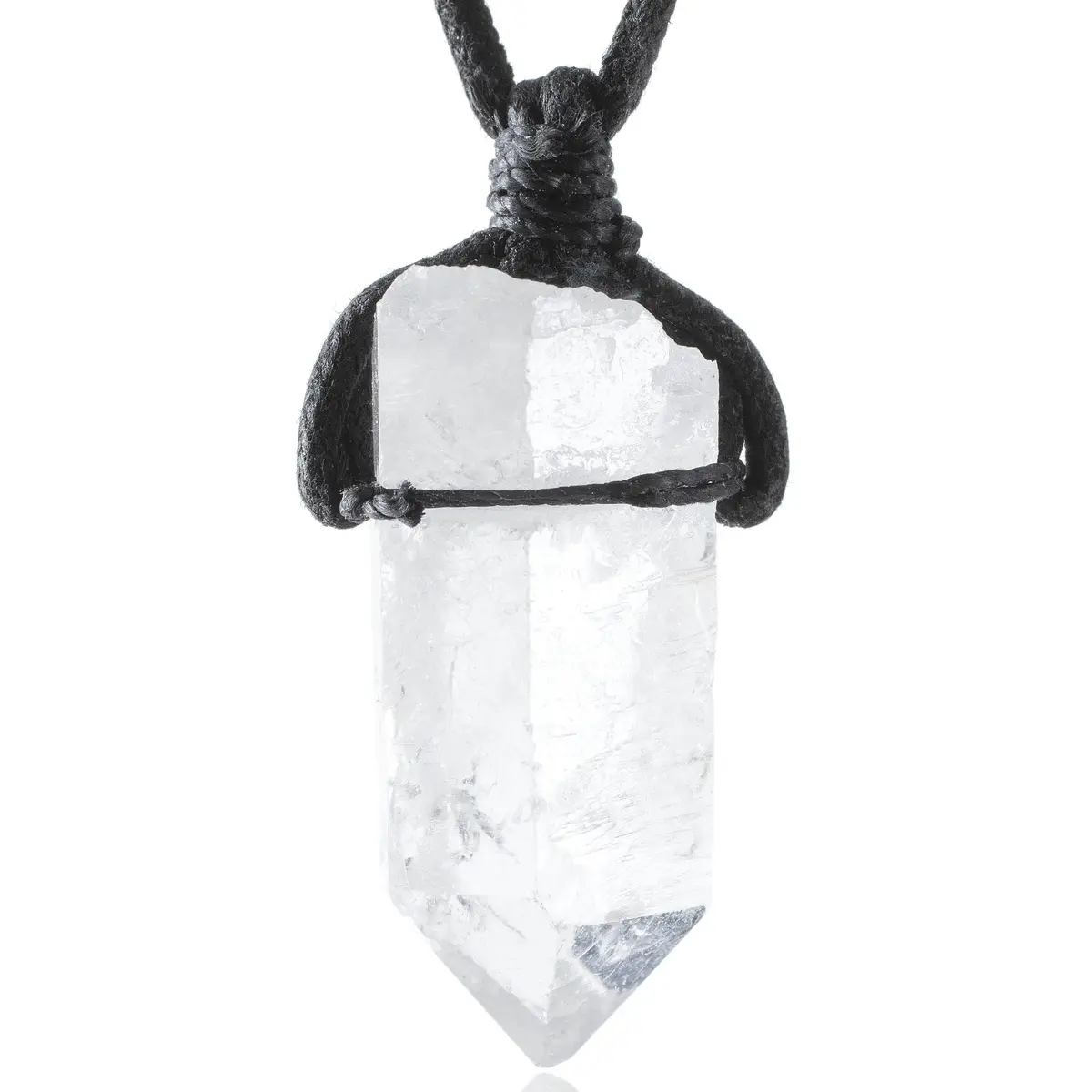 Raw Quartz Healing Stone Pendant On Black Chord Necklace 1