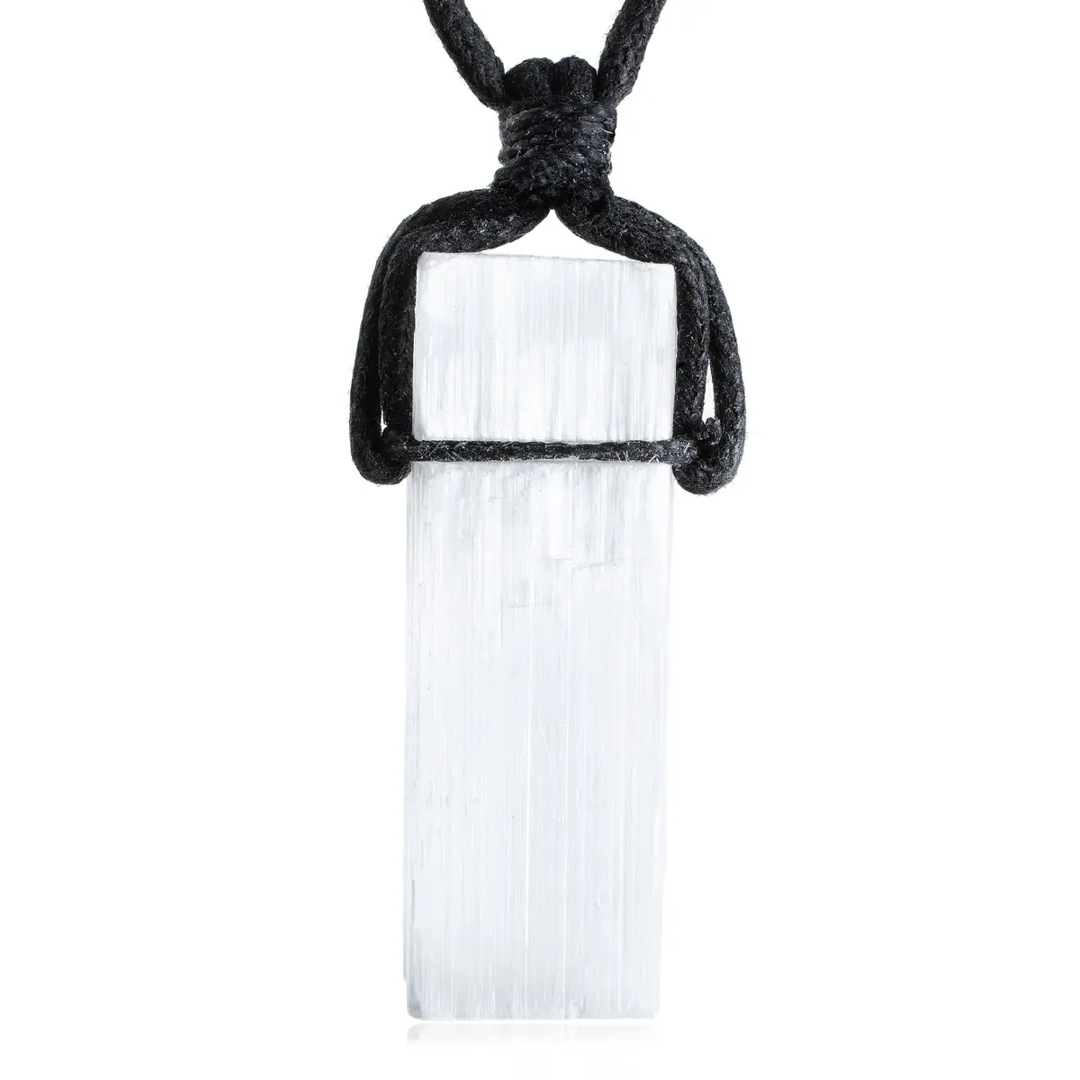 Raw Selenite Healing Stone Pendant On Black Chord Necklace 1