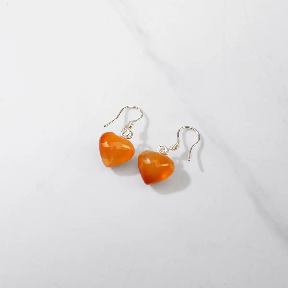 Red Agate Heart Sterling Silver Earrings 1