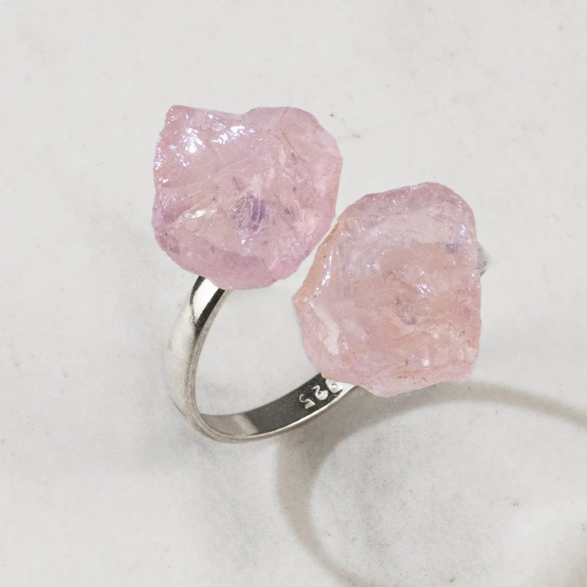 Rose Quartz Adjustable Sterling Silver Ring 1