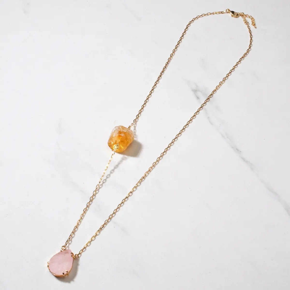 Rose Quartz & Citrine Drop Necklace 1