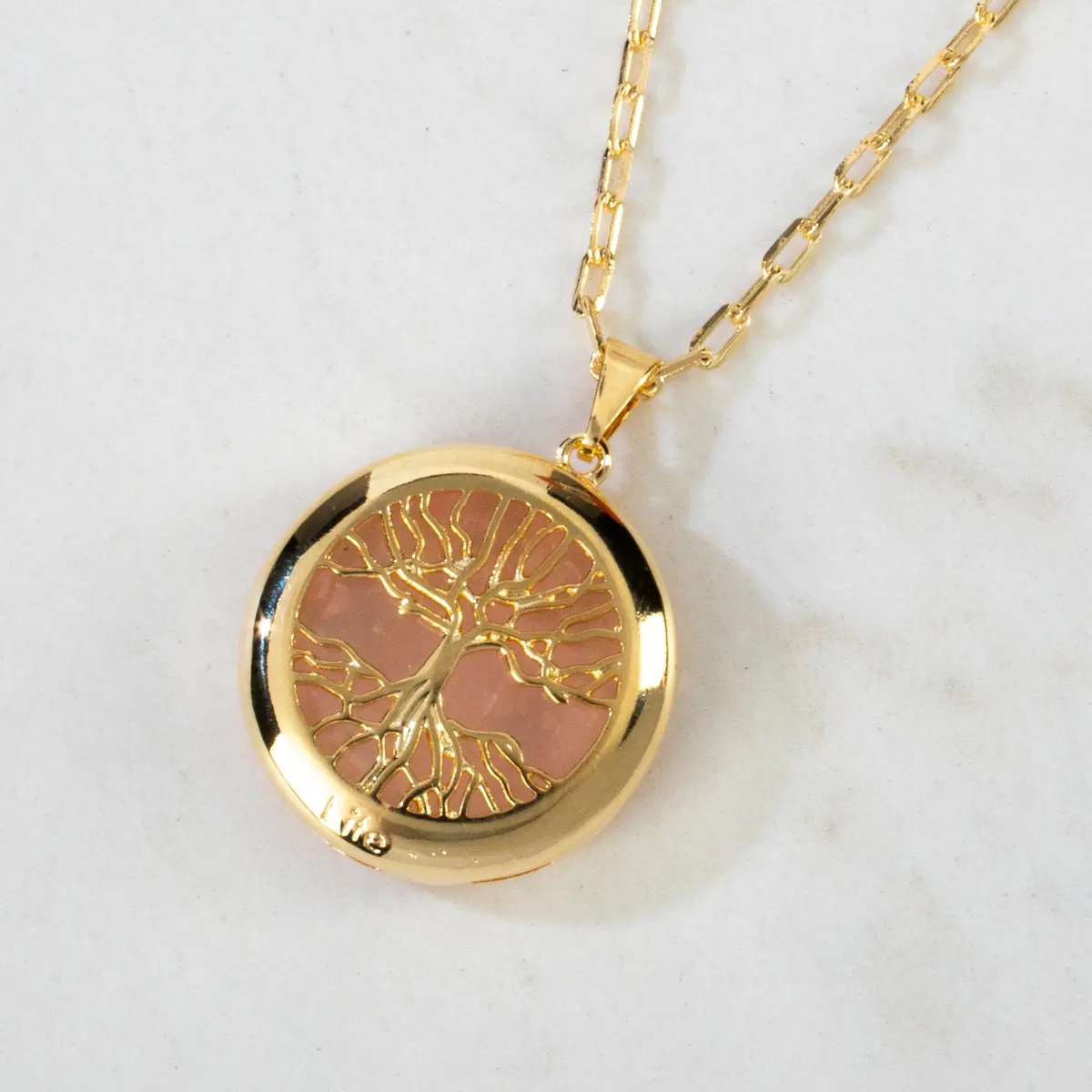 Rose Quartz Gemstone Tree Of Life Pendant 1