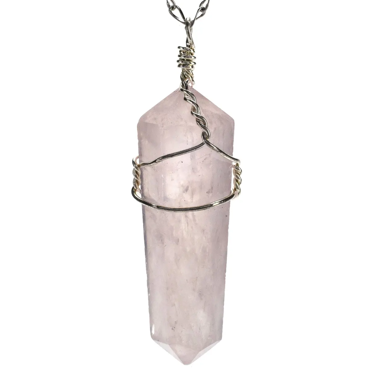 Rose Quartz Point Healing Stone Pendant On Necklace 1