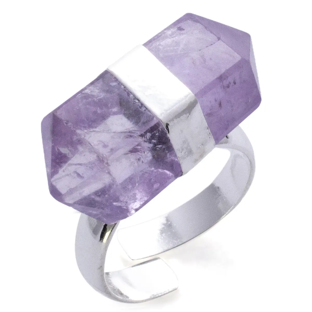 Silver Plated Amethyst Adjustable Ring 1