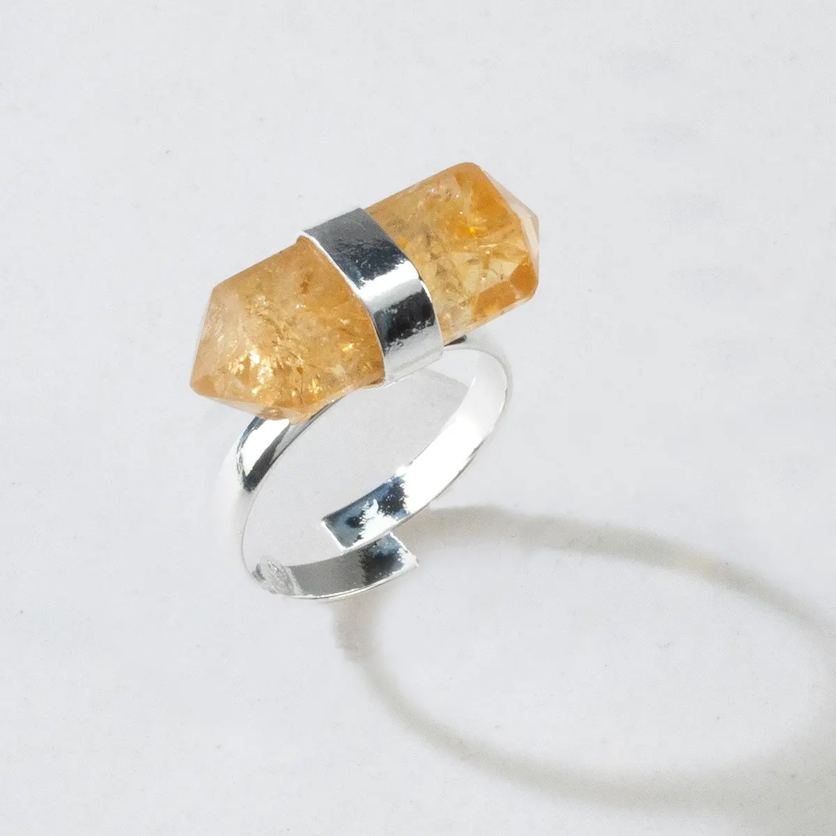 Silver Plated Citrine Adjustable Ring 1