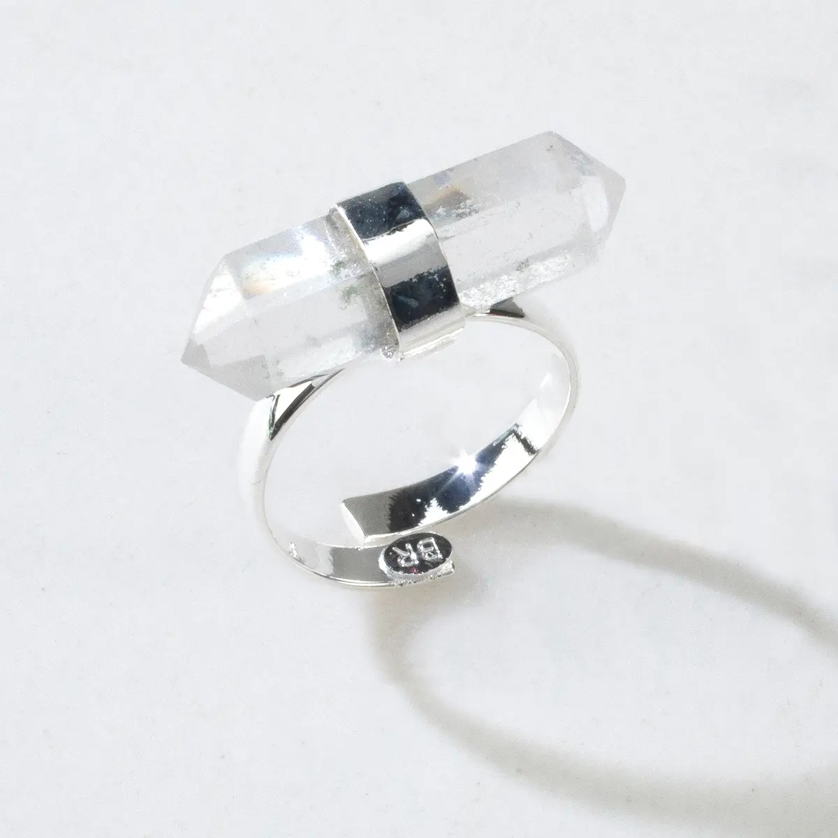 Silver Plated Clear Quartz Adjustable Ring 1