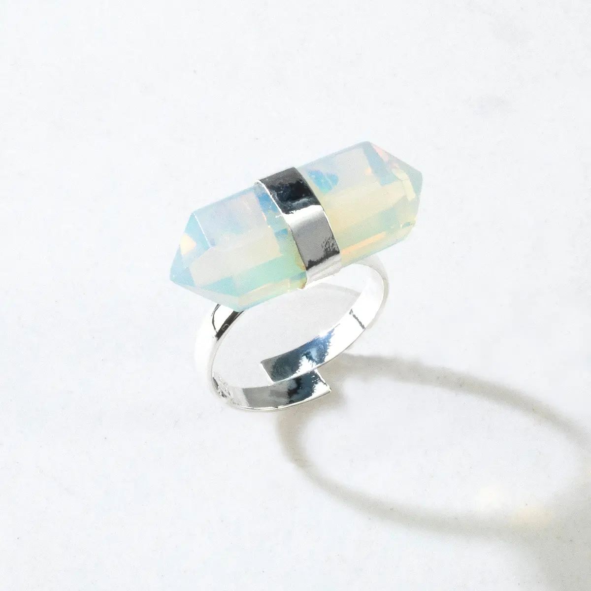 Silver Plated Moonstone Adjustable Ring 1