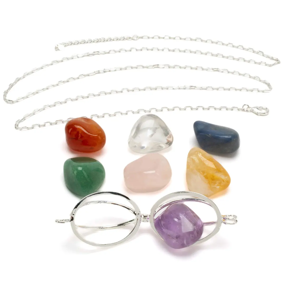 Silver Toned Convertible Chakra Pendant With Replaceable Tumbled Stones 1