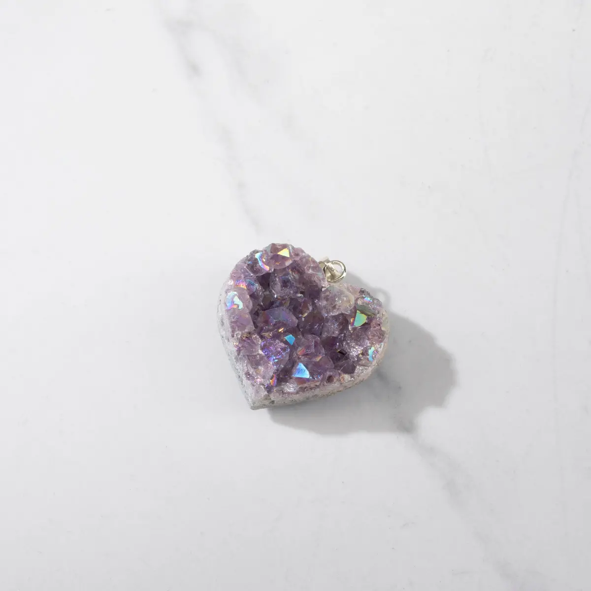 Sterling Silver Aura Borealis Druzy Amethyst Heart 1