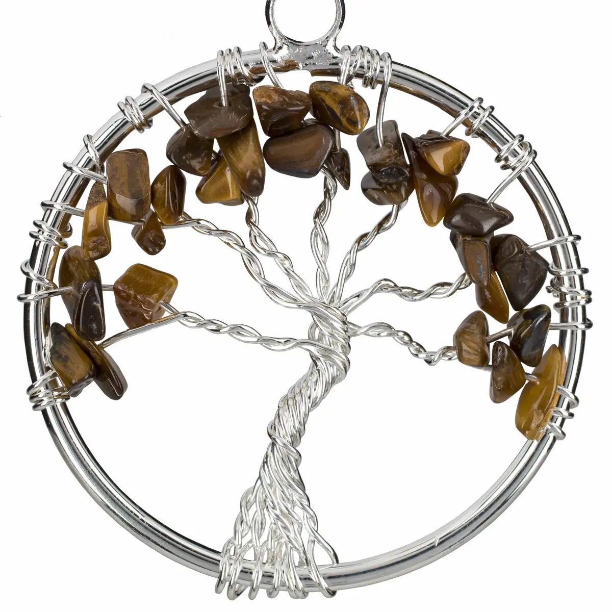 Tiger Eye Chakra Gemstone Tree Of Life Necklace & Stainless Steel Chain 1