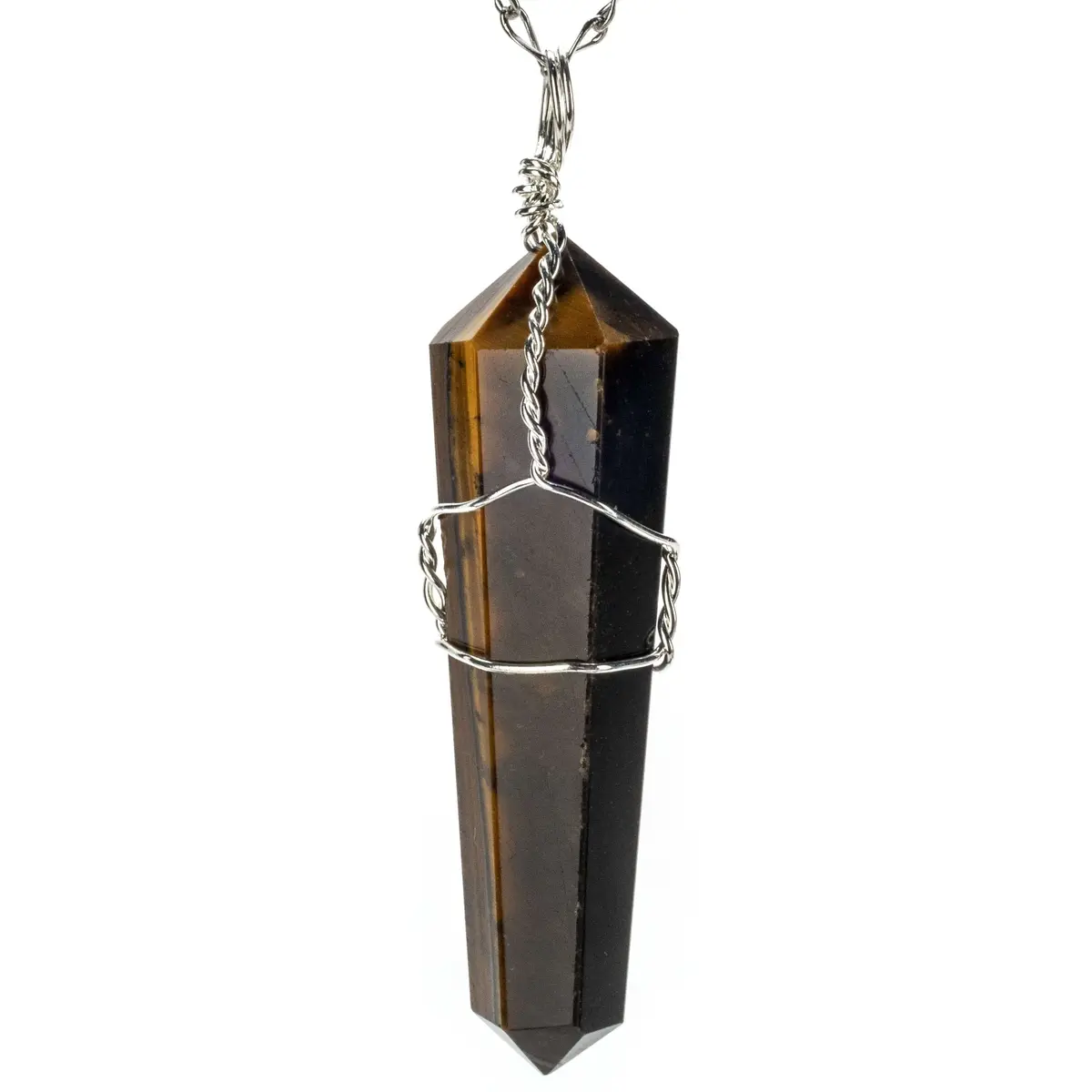 Tiger Eye Point Healing Stone Pendant On Necklace 1