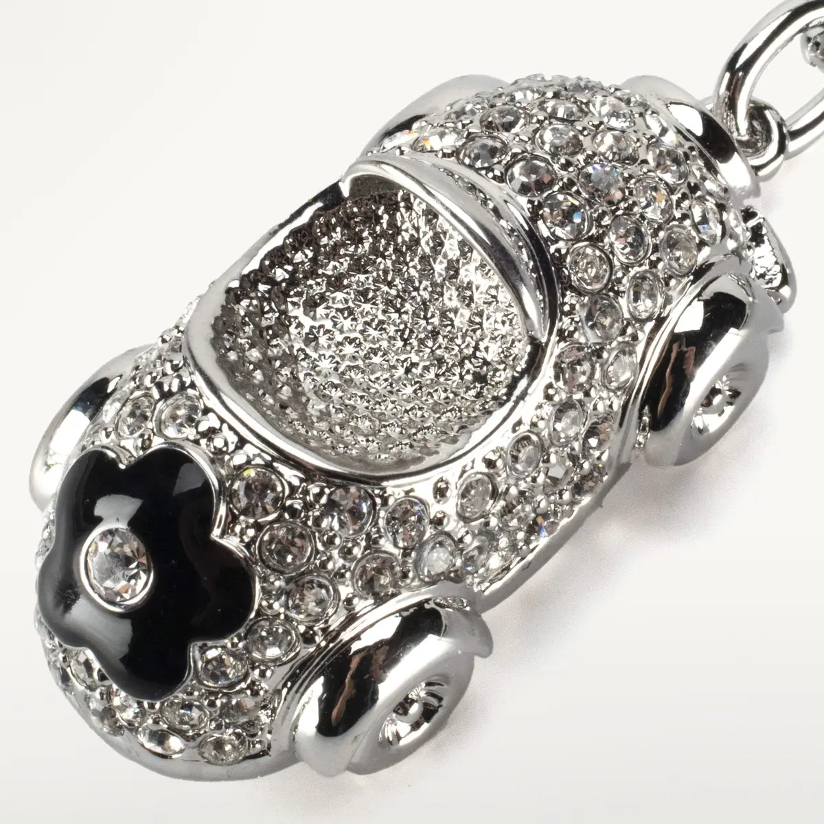 Black Flower Car Keychain Made With Swarovski Crystals 1