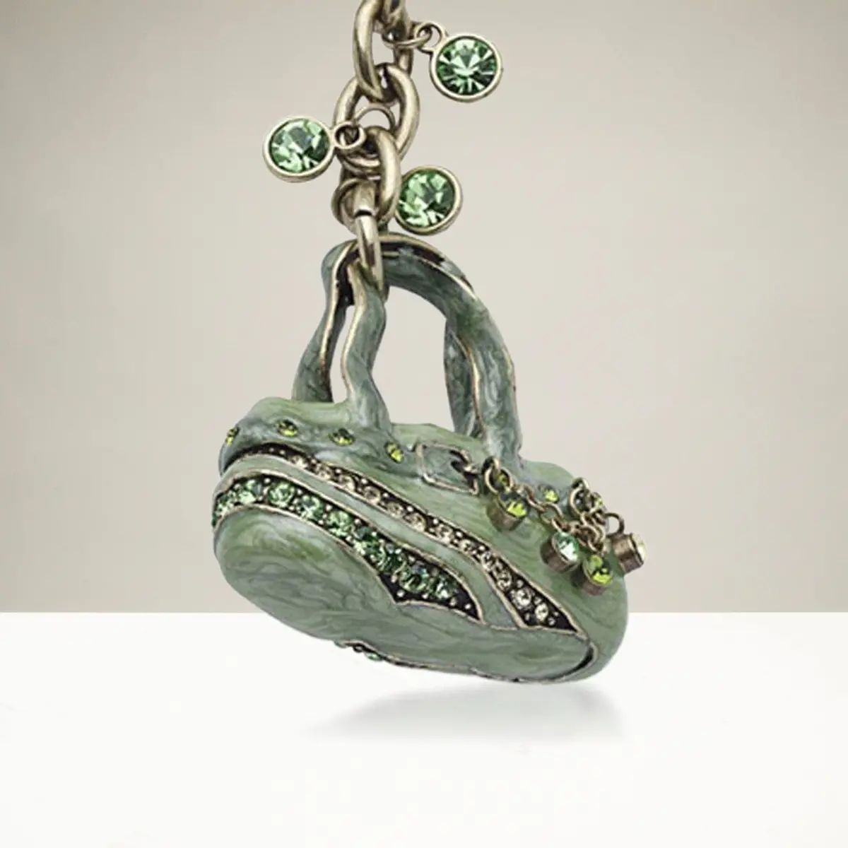 Green Handbag Keychain Made With Swarovski Crystals 1