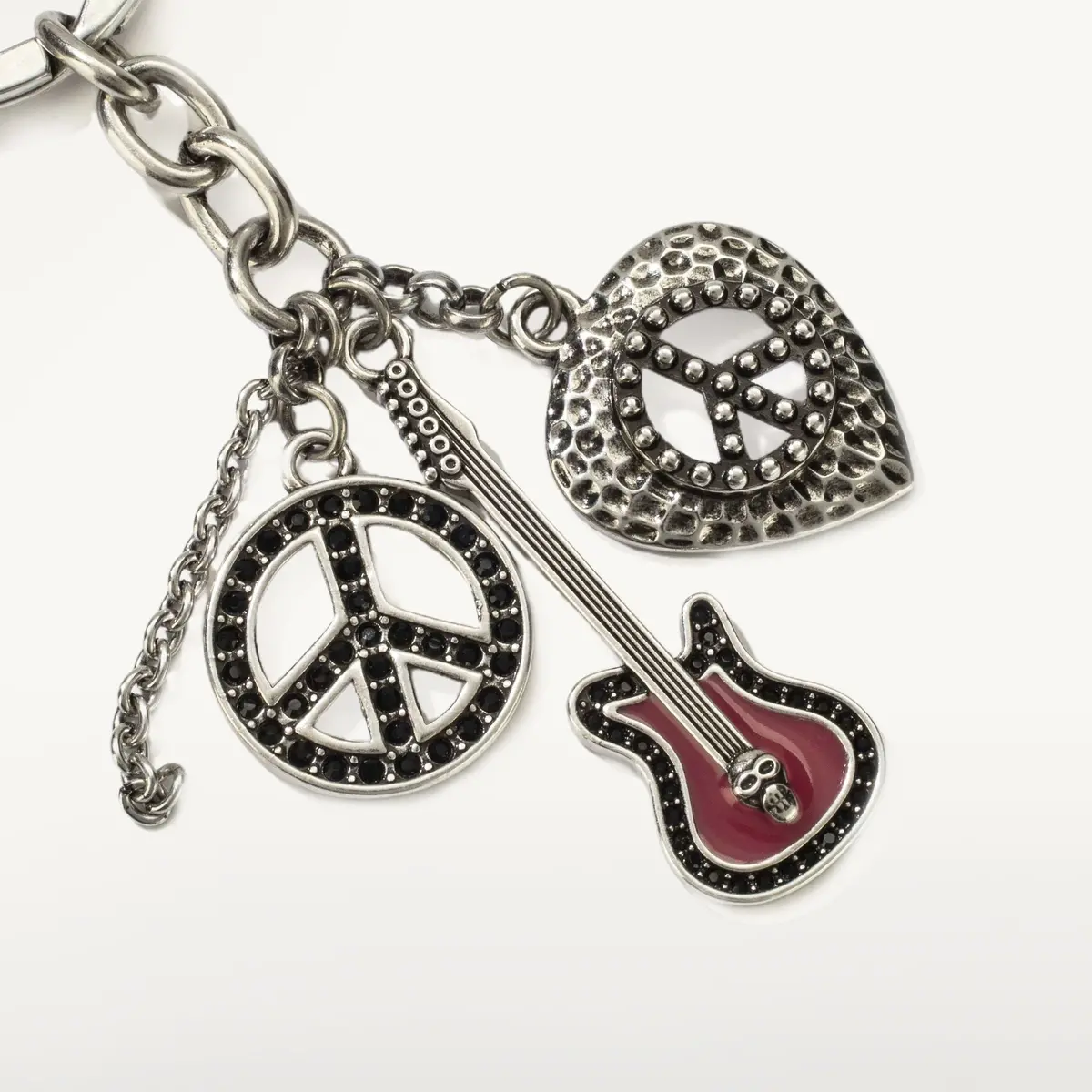 Guitar And Peace Sign Keychain Made With Swarovski Crystals 1