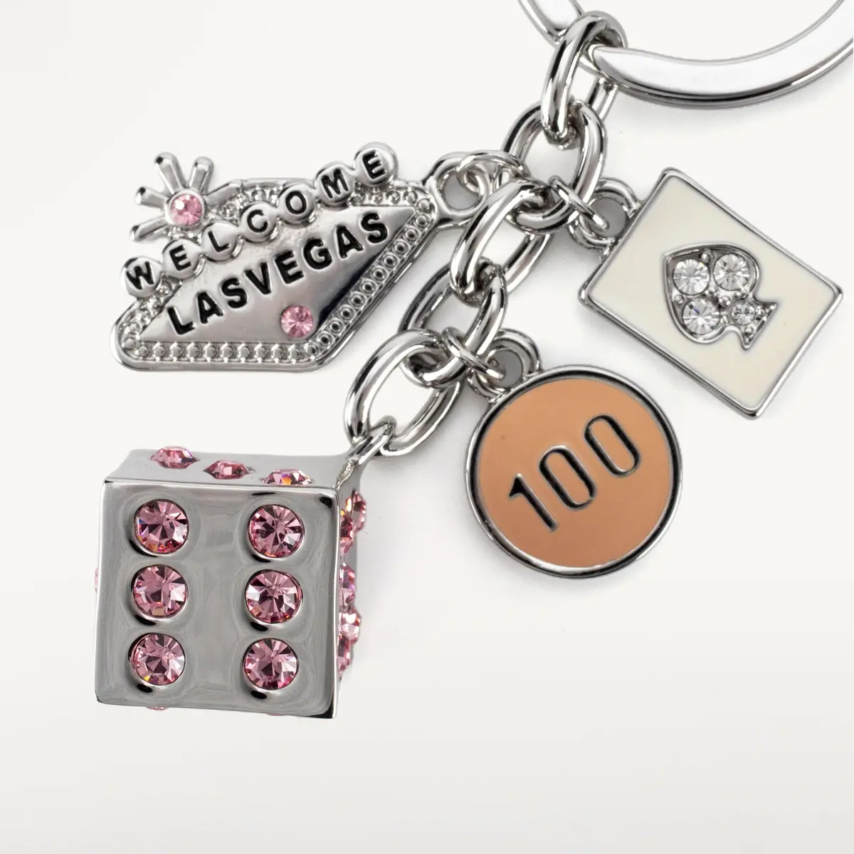 Las Vegas Welcome Sign Dice Pink Keychain Made With Swarovski Crystals 1