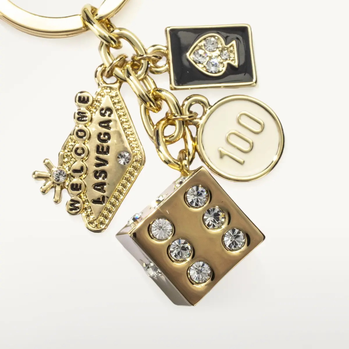 Las Vegas Welcome Sign Gold Dice Clear Keychain Made With Swarovski Crysstals 1
