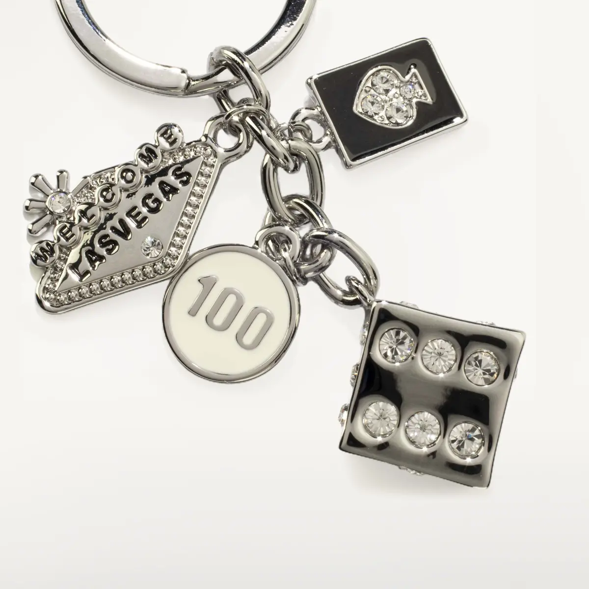 Las Vegas Welcome Sign Silver Dice Keychain Made With Clear Swarovski Crystals 1