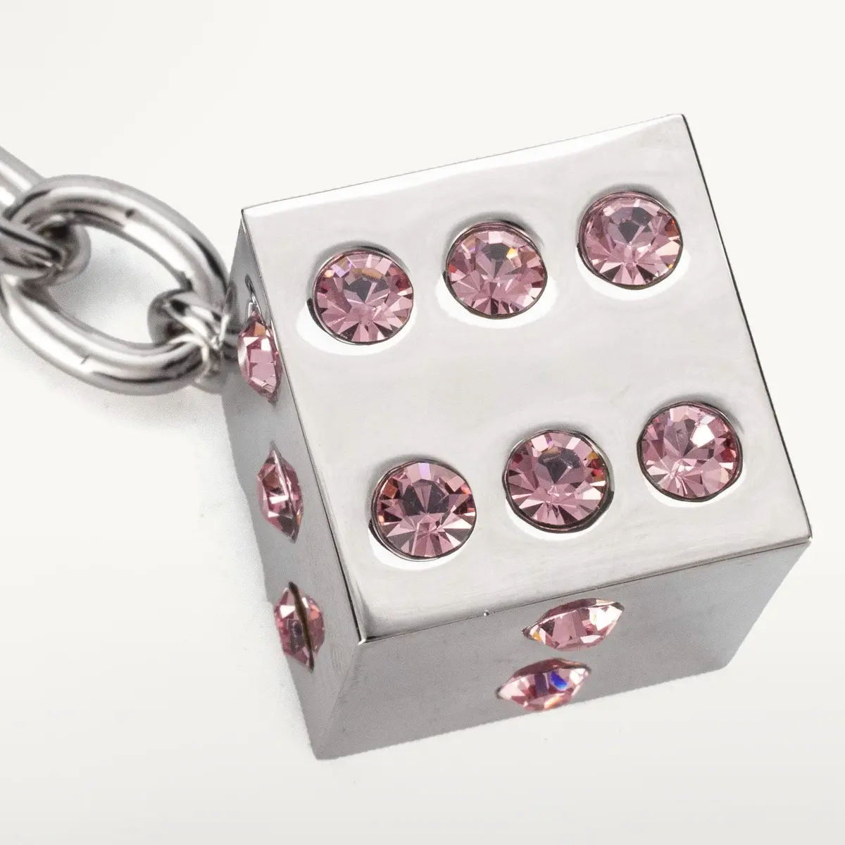 Pink Dice Keychain Made With Swarovski Crystals 1