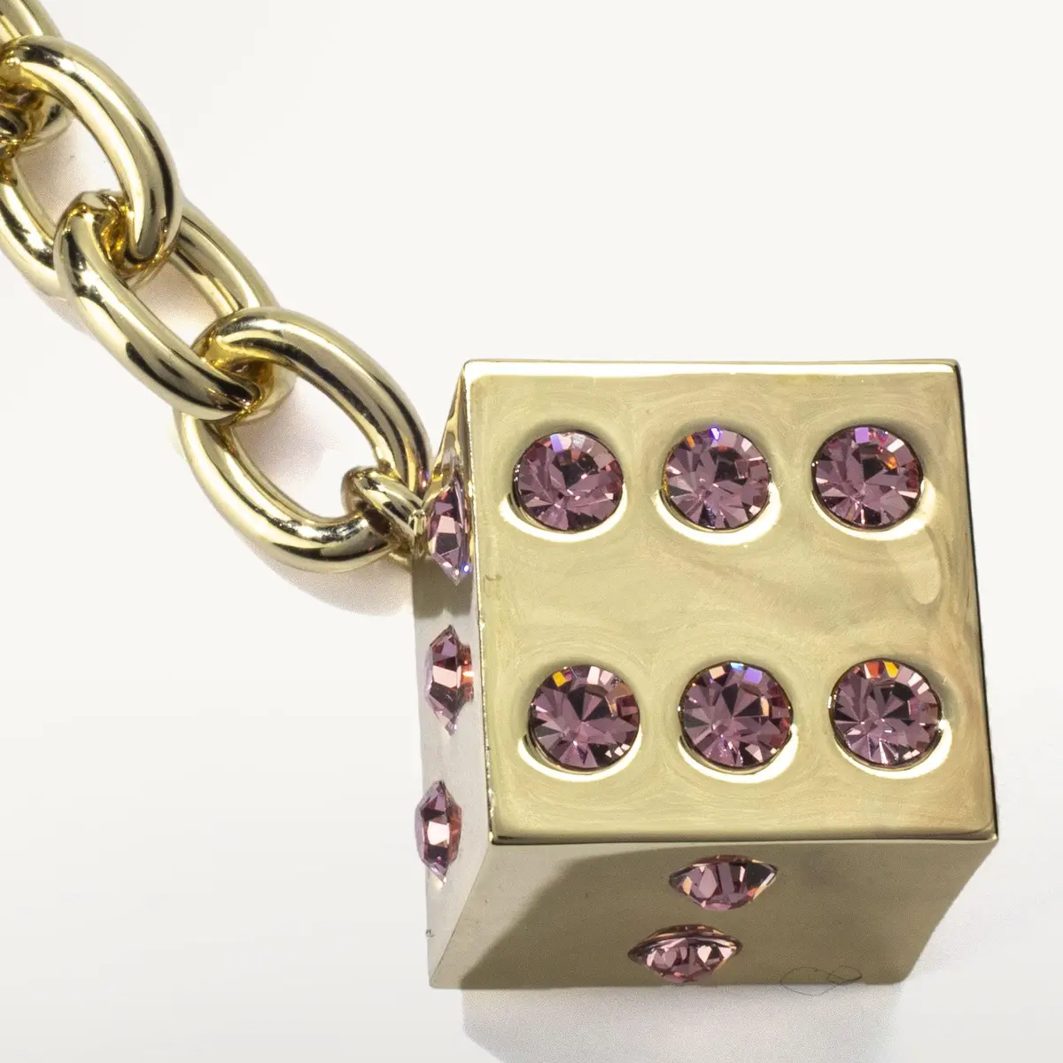 Pink Dice With Gold Keychain Made With Swarovski Crystals 1