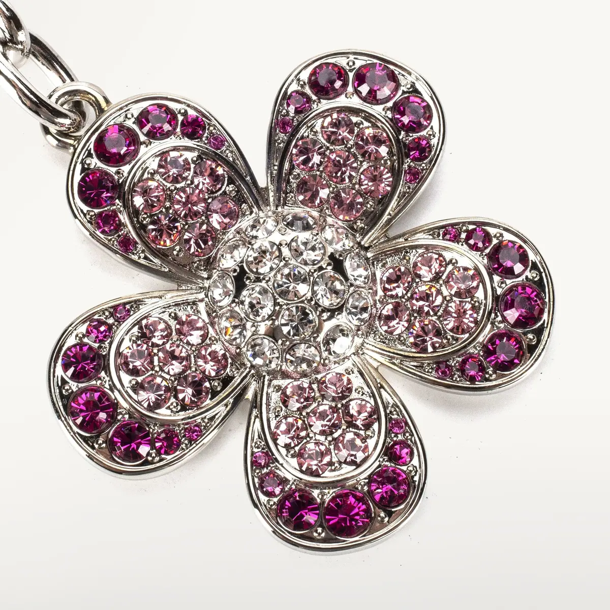 Pink Flower Keychain Made With Swarovski Crystals 1