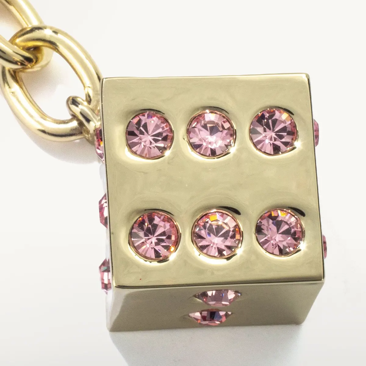 Pink Lv Dice With Gold Keychain Made With Swarovski Crystals 1