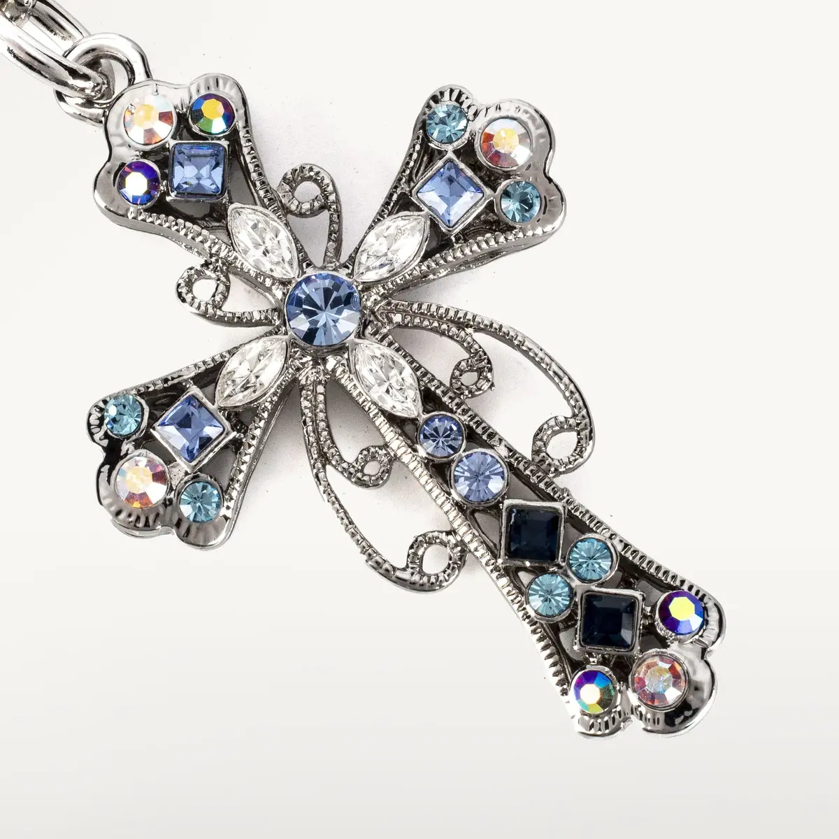 Sapphire Cross Keychain Made With Swarovski Crystals 1