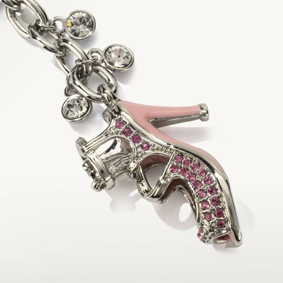 Silver High Heels With Pink Stones Keychain Made With Swarovski Crystals 1