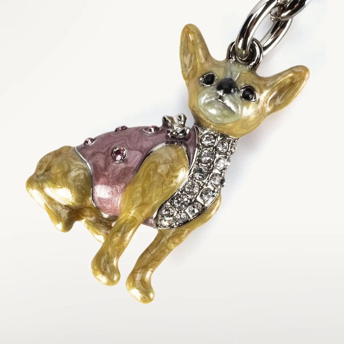 White Chihuahua Keychain Made With Swarovski Crystals 1